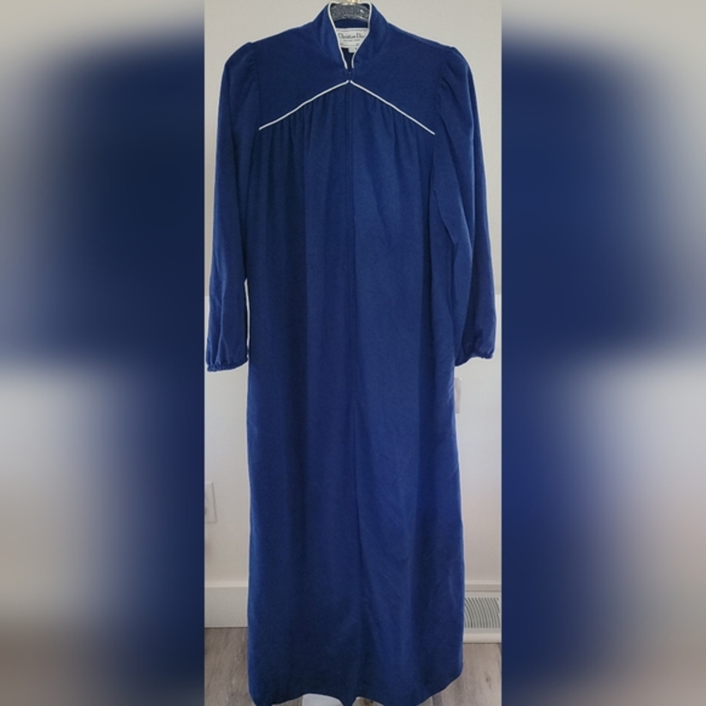 NWT Vintage Christian Dior Fleece Night Gown Blue Size Small-Medium PETITE